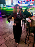 Polo Neck Long Sleeve Splice Sheer Slim Dress