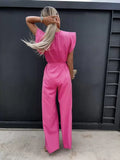 Jumpsuit round Neck Ruffle Pants with belt