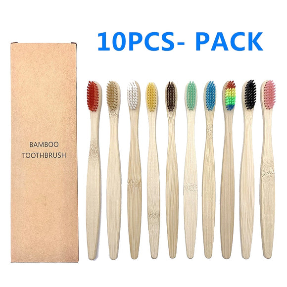 10PCS Colorful Natural Bamboo Toothbrush Set Soft Bristle