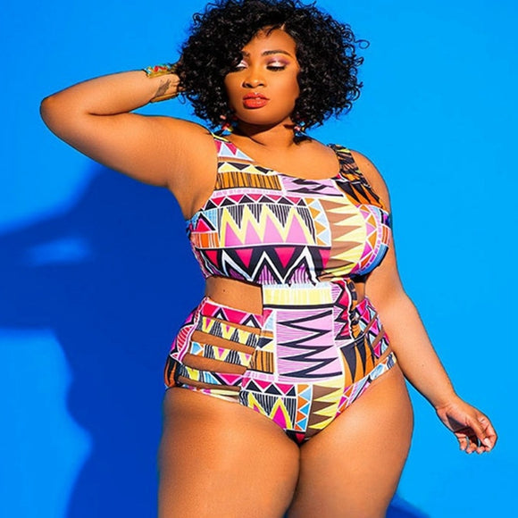 1pc African Print Cut Out Swimsuit