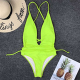 Neon Deep V High Cut Wrap String 1pc Swimsuit