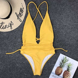 Neon Deep V High Cut Wrap String 1pc Swimsuit