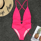 Neon Deep V High Cut Wrap String 1pc Swimsuit