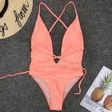 Neon Deep V High Cut Wrap String 1pc Swimsuit