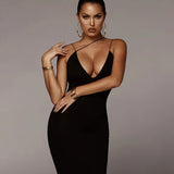 VNeck Bodycon Straight Long Dress