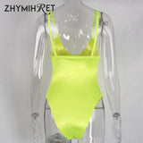 Satin V Neck Backless Spaghetti Strap Bodysuit