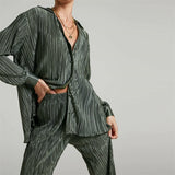 Pleated Long Sleeve top and pants 2pc