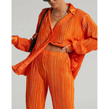Pleated Long Sleeve top and pants 2pc