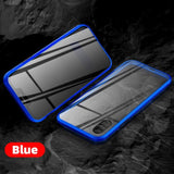 Magnetic Tempered Glass Privacy Metal Case For iphone 14 13 12 XR 11 Pro MAX X 7 8 6 6S-Blue