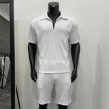 Zipper Polo Style Short-sleeved Drawstring Shorts - Men