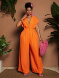 Lapel Collar Wide Leg Jumpsuit