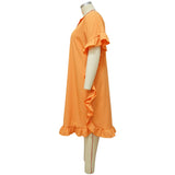 Short Sleeve Ruffles V Neck Loose Dress-PS