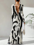 Long Sleeve Crew Neck Open Back Tie Up Maxi Dress