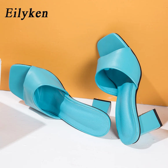 PU Leather Square Slide In Low Heel Sandals