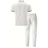 Stand up Collar Short Sleeve T-shirt and Pants 2pc