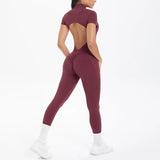 Short Sleeved One-Piece Suit Half Zipper Gym Yoga Set