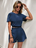 Casual Loose Round Neck T-Shirts And Elastic Waist Shorts  2pc