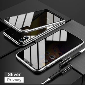 Magnetic Tempered Glass Privacy Metal Case For iphone 14 13 12 XR 11 Pro MAX X 7 8 6 6S Plus 360 Magnet Antispy Protective Cover