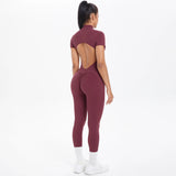 Short Sleeved One-Piece Suit Half Zipper Gym Yoga Set