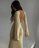 Knitted Flare Sleeve Backless Dress
