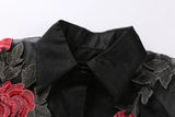 Floral Embroidery Chiffon Transparent Long Sleeve Blouse- PS
