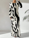 Long Sleeve Crew Neck Open Back Tie Up Maxi Dress