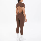Short Sleeved One-Piece Suit Half Zipper Gym Yoga Set