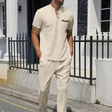 Stand up Collar Short Sleeve T-shirt and Pants 2pc