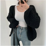 Lantern Sleeve Open Knit Cardigan