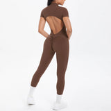 Short Sleeved One-Piece Suit Half Zipper Gym Yoga Set