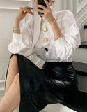 Sharp Corner Collar Loose Long Sleeve Blouse
