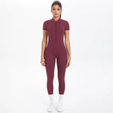 Short Sleeved One-Piece Suit Half Zipper Gym Yoga Set
