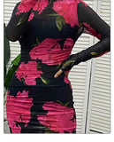 Printed Mesh Gauze Mid Length 3pc Dress