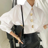 Sharp Corner Collar Loose Long Sleeve Blouse