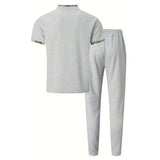 Stand up Collar Short Sleeve T-shirt and Pants 2pc