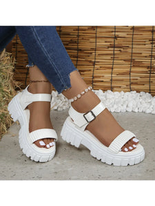 Thick Heel Buckle Solid Color Non-slip Casual Sandal