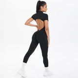 Short Sleeved One-Piece Suit Half Zipper Gym Yoga Set