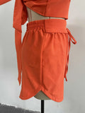 Backless Lace Up V Neck Flare Sleeve Shirt Tops + Loose Shorts 2pc Set