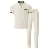 Stand up Collar Short Sleeve T-shirt and Pants 2pc