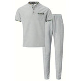 Stand up Collar Short Sleeve T-shirt and Pants 2pc