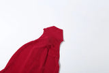 Turtleneck Velvet Ruched Tassel Hem Dress