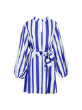 Deep V Neck Striped Long Sleeve T-Shirt Dress- PS