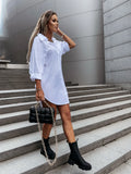 Shirt Dress - Casual Long Sleeve Lapel Dress