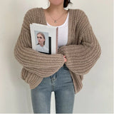 Lantern Sleeve Open Knit Cardigan