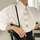 Sharp Corner Collar Loose Long Sleeve Blouse
