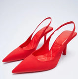 Summer Women Heels Sandals Red Pointed Slingback Sandals Shoes Green Black Purple Kitten Heels Party Prom Ladies Stilettos