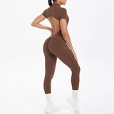 Short Sleeved One-Piece Suit Half Zipper Gym Yoga Set