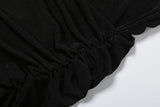 Turtleneck Velvet Ruched Tassel Hem Dress