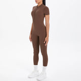 Short Sleeved One-Piece Suit Half Zipper Gym Yoga Set