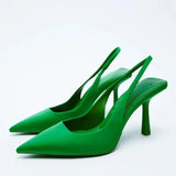 Summer Women Heels Sandals Red Pointed Slingback Sandals Shoes Green Black Purple Kitten Heels Party Prom Ladies Stilettos